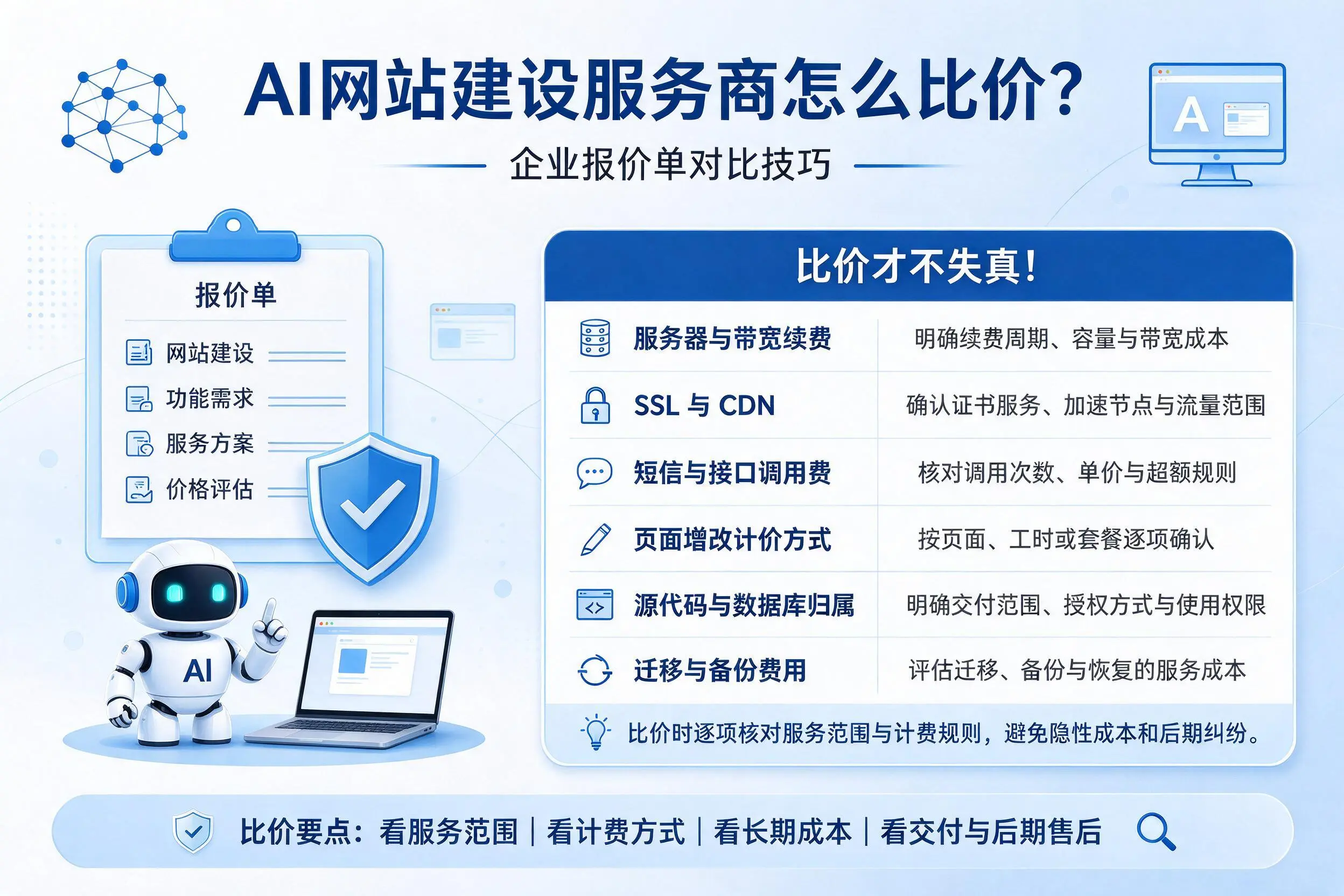 AI网站建设服务商怎么比价?普洱企业报价单对比技巧