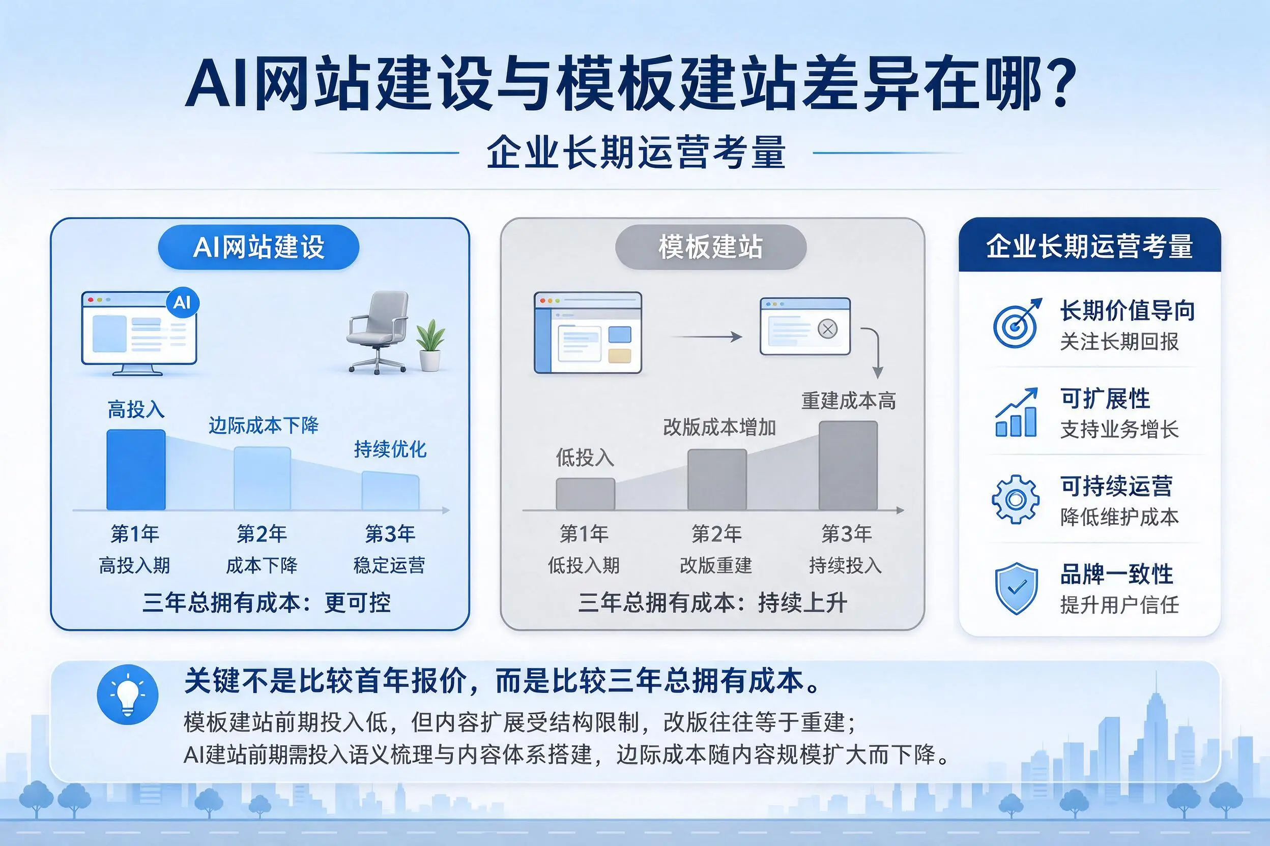AI网站建设与模板建站差异在哪?普洱企业长期运营考量